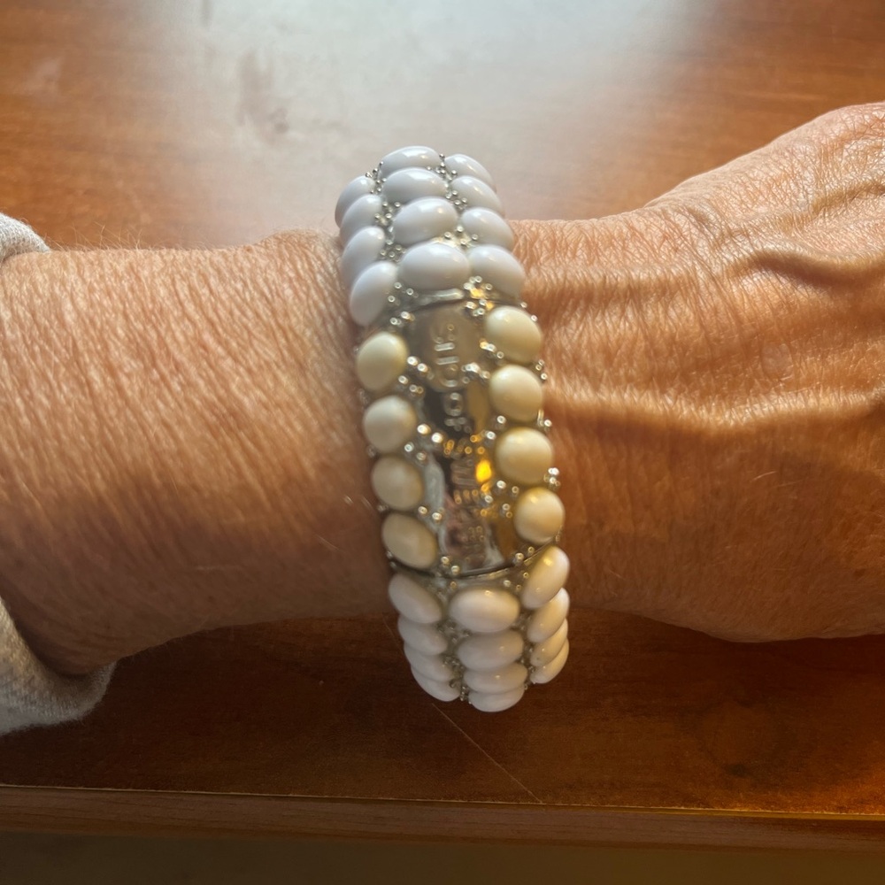 Son of Sweden White & Silver Beaded Stretch Bracelet